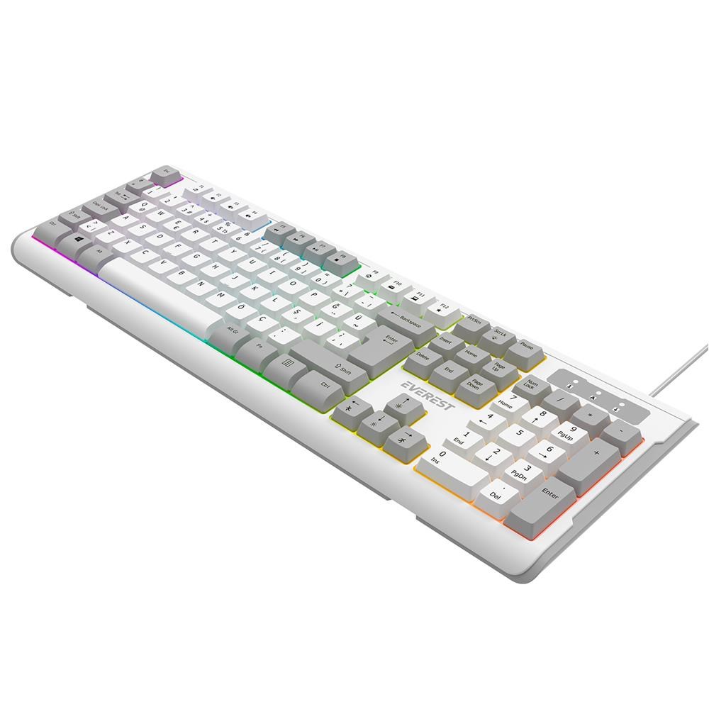EVERESTEverest KB-74 Beyaz-Gri USB Rainbow Aydınlatmalı Q Membrane8680096142765