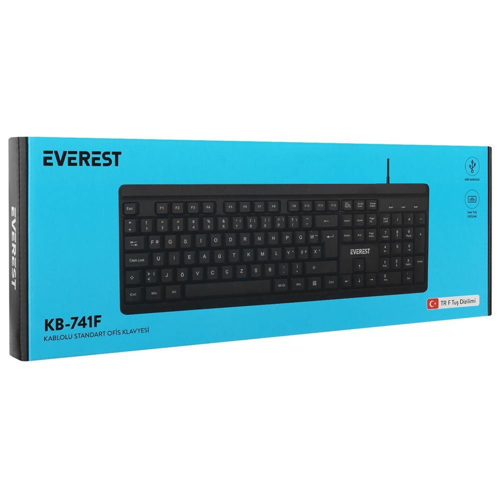 EVERESTEverest KB-741F Siyah-Gri USB 2 Metre Bakır Kablolu Tamamen Türkçe F Klavye8680096136252