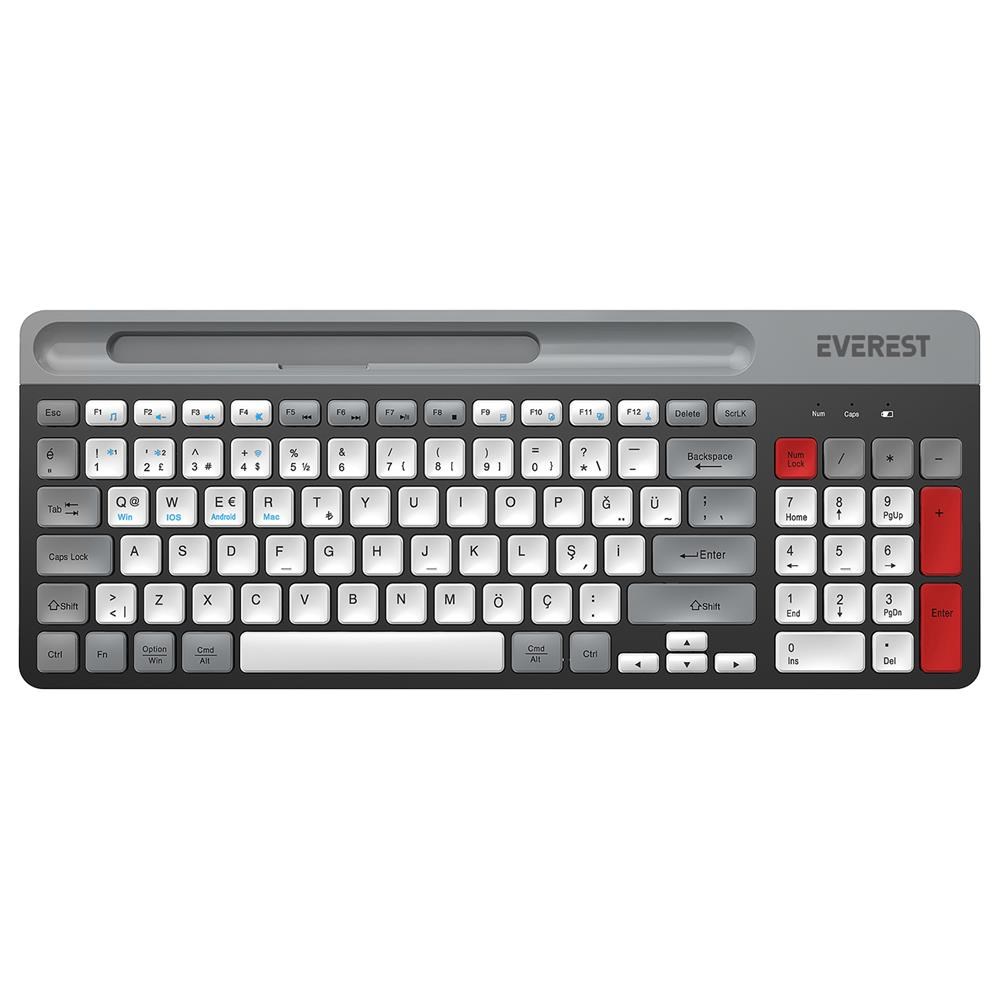 EVERESTEverest KB-88 RUBY Beyaz-Gri 2.4G+BT1+BT2 Çoklu Cihaz Bağlantılı Q Kablosuz klavye8680096119705
