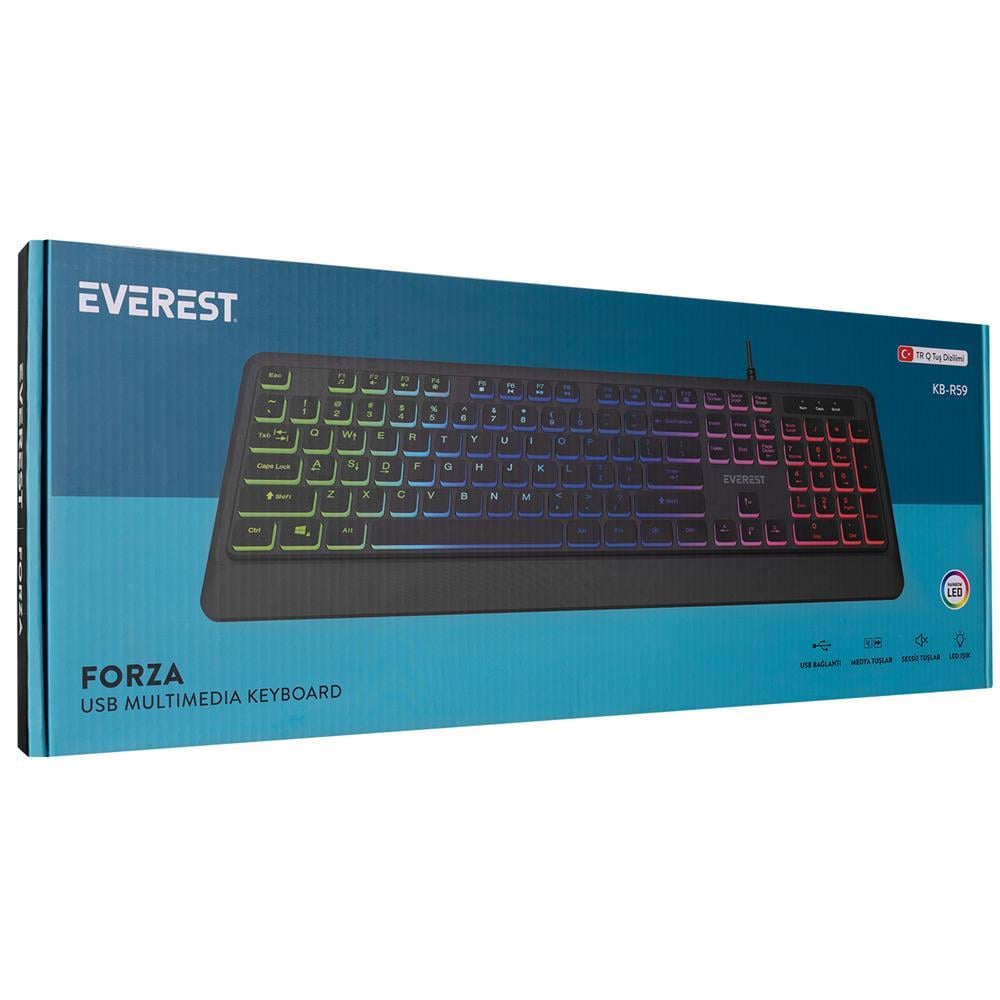 EVERESTEverest KB-R59 FORZA Siyah Usb Rainbow Backlight klavye8680096110085