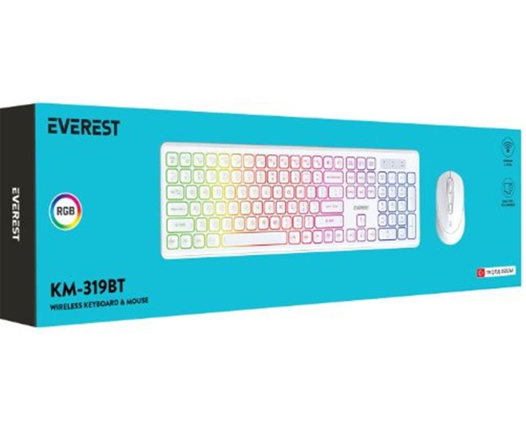 EVERESTEverest KM-319BT Beyaz 2.4G+BT1+BT2 Çoklu Cihaz Bağlantılı Q Set Kablosuz Klavye + Mouse8680096136337