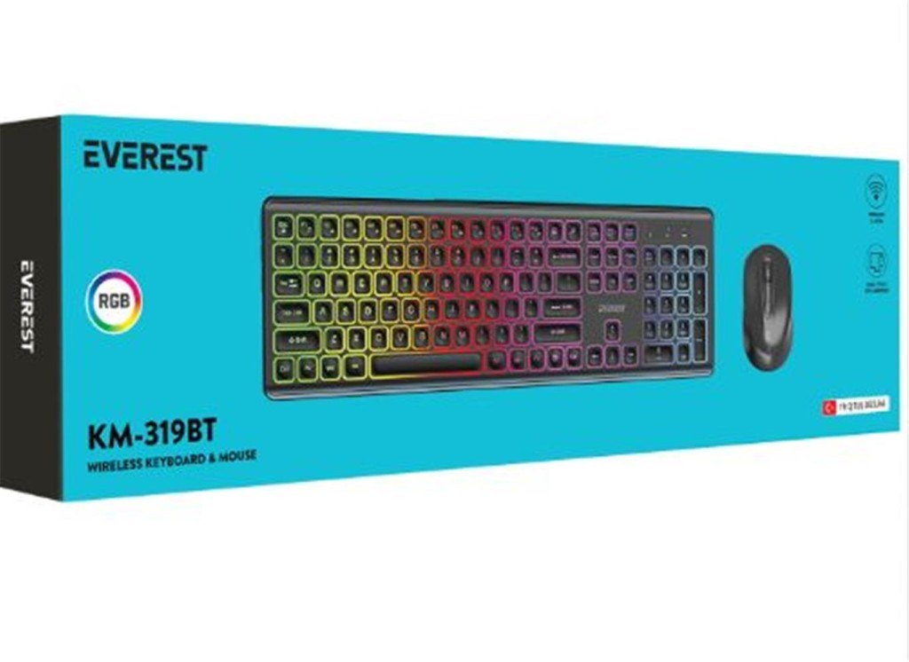 EVERESTEverest KM-319BT Siyah 2.4G+BT1+BT2 Çoklu Cihaz Bağlantılı Q Set Kablosuz Klavye + Mouse8680096136320