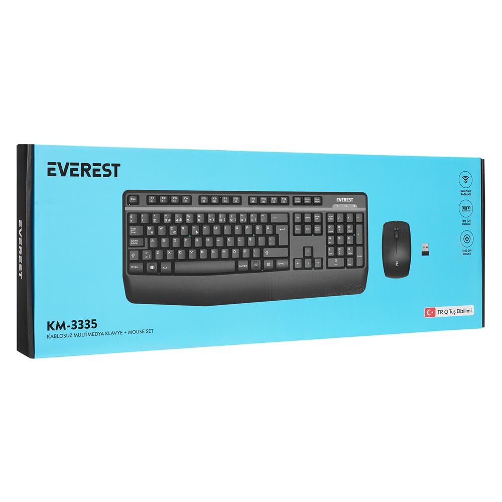 EVERESTEverest KM-3335 Siyah Ikisi bir arada 2 in 1 Kablosuz Q Multimedia Klavye + Mouse Set8680096122361