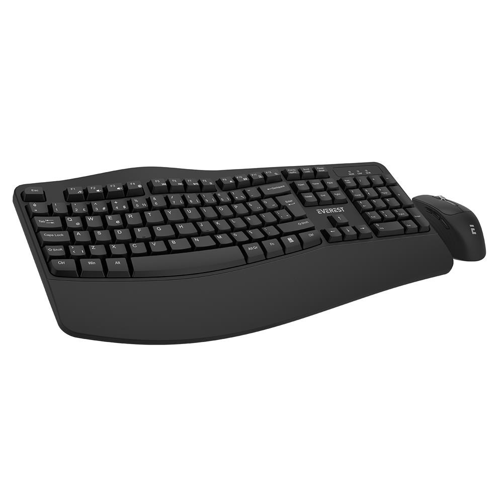 EVERESTEverest KM-35 Comfy Siyah Kablosuz Ergonomik Q Multimedia Klavye + Mouse Set8680096146671