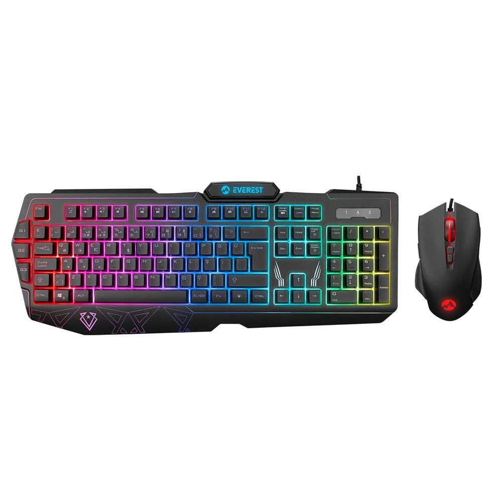 EVERESTEverest KM-6168 FORMULA COMBO Usb 3 Makro Tuşlu RGB Aydınlatmalı Q Gaming Oyuncu Klavye Mouse Set8680096112041