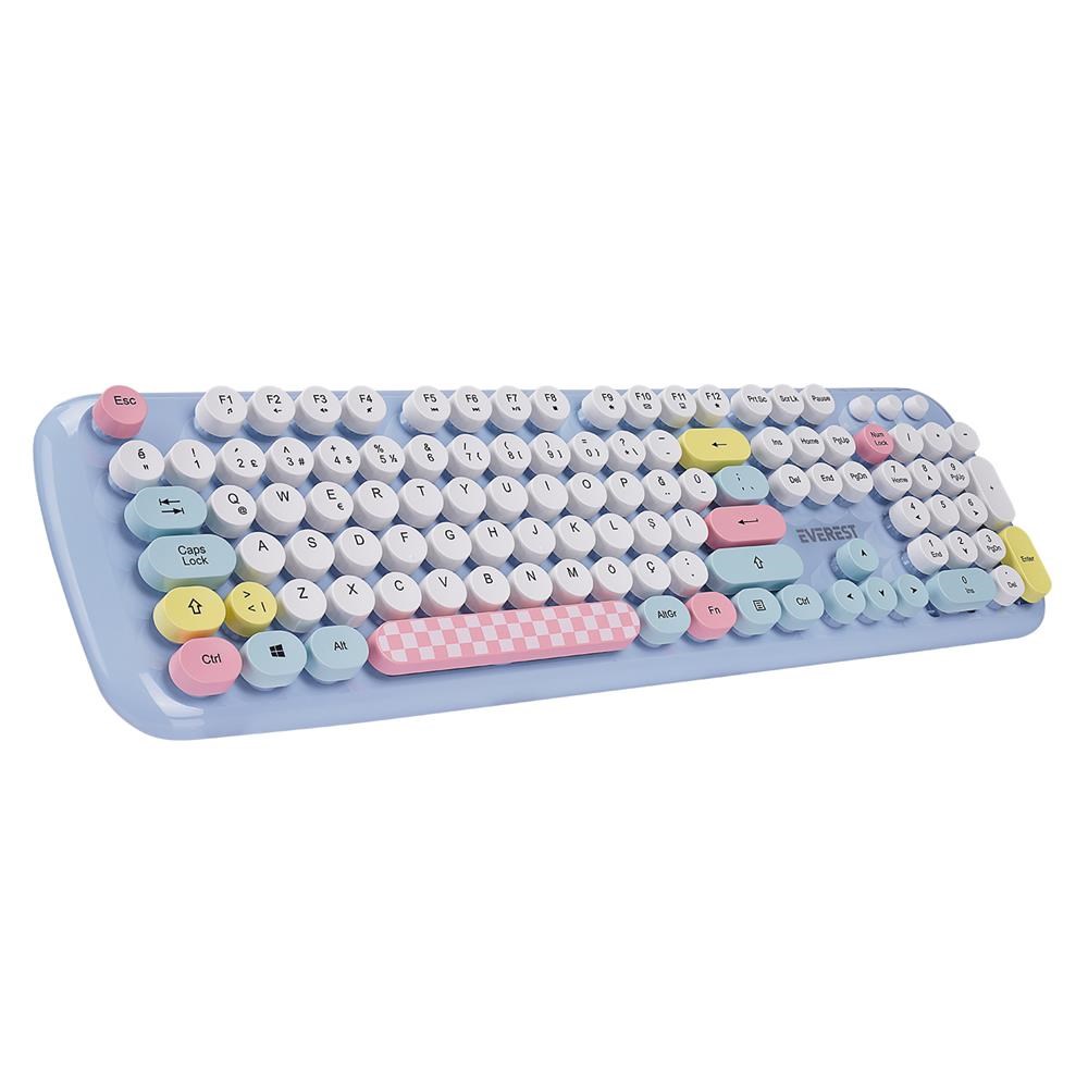 EVERESTEverest KM-6284 WHISKER Renkli Tuşlu Mavi Kablosuz Q Klavye + Mouse Set8680096128639