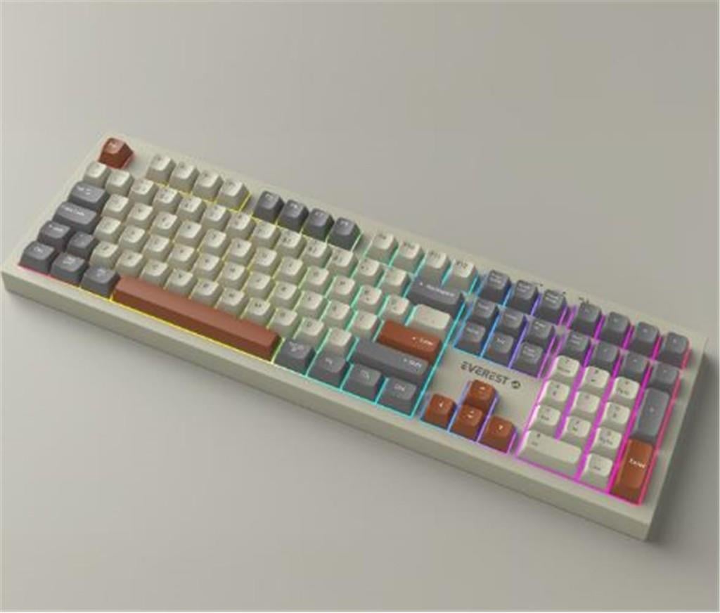 EVERESTEverest KM-78 Rena Krem-Gri-Kahve Kablosuz 2.4 + BT RGB Aydınlatmalı Sessiz Q  Klavye + Mouse Se8680096144745