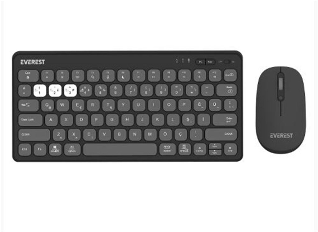 EVERESTEverest LUMI KM-BT903 Gri 3in1 3 BT + 2.4 1600dpi  Q 4 Cihaz Bağlantılı Kablosuz Klavye + Mouse Set8680096142697