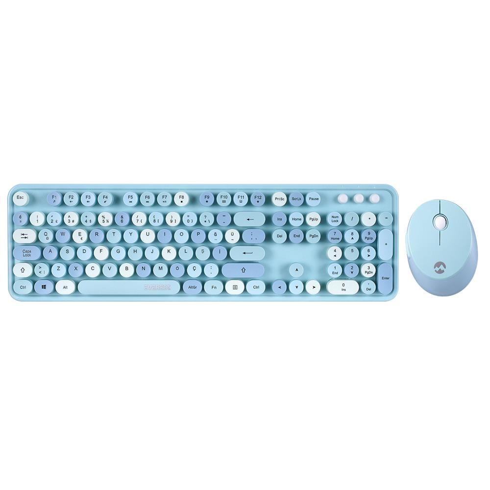 EVERESTEverest ROUND KM-6282 Renkli Tuşlu Mavi Kablosuz Q Multimedia Klavye + Mouse Set8680096114939