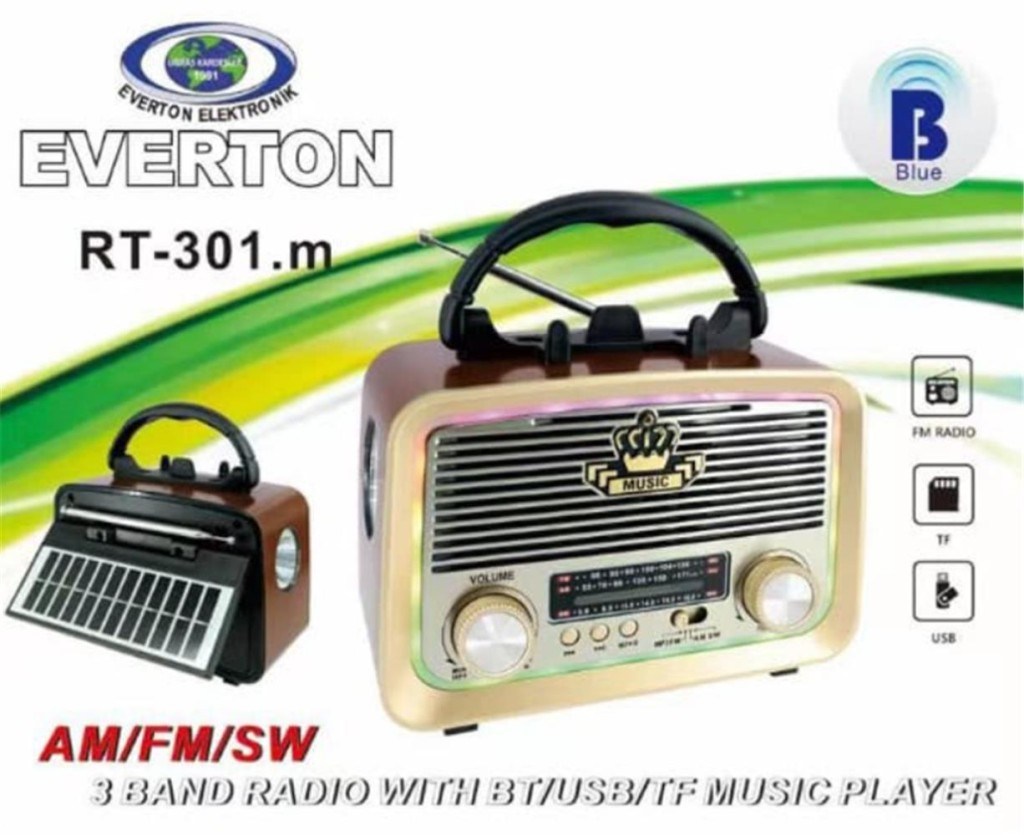 EVERTONEverton RT-301.m  Bluetooth-USB-SD-FM Şarjlı,Solarlı,Ledli, Nostaljik Radyo El Fenerl Radyo7452025113013
