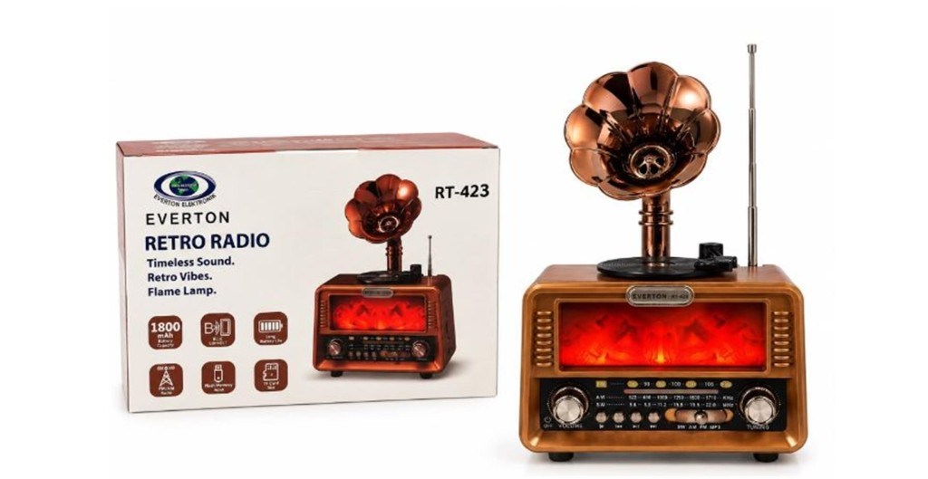 EVERTONEverton Rt-423  Bluetooth Fm-Usb-Tf-Aux Şarjlı Nostaljik Radyo Gramafon (Alev Ambiyans Işığı)7453351174235