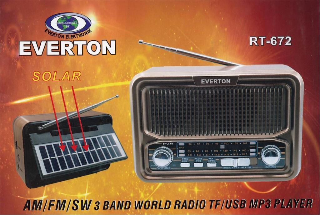 EVERTONEverton Rt-672 Bluetooth Fm-Usb-Tf-Aux Şarjlı Solar Nostaljik Radyo5266854206721