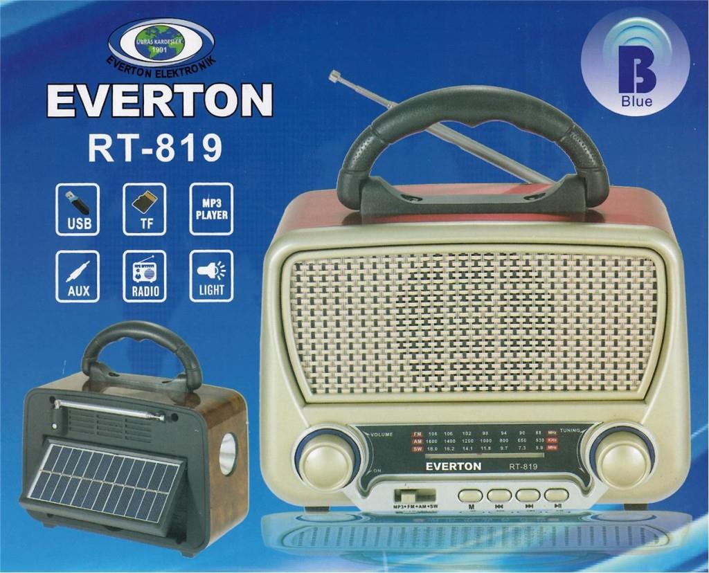 EVERTONEverton Rt-819 (Solar Güneş Panelli) Bluetooth Fm-Usb-Tf Card-AUX Şarjlı Nostaljik Radyo El Feneri7453819182864