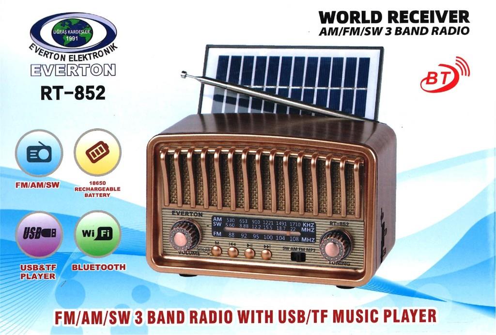EVERTONEverton Rt-852  Bluetooth Fm-Usb-Tf-Aux Şarjlı Nostaljik Radyo Güneş Panelli7453003090899