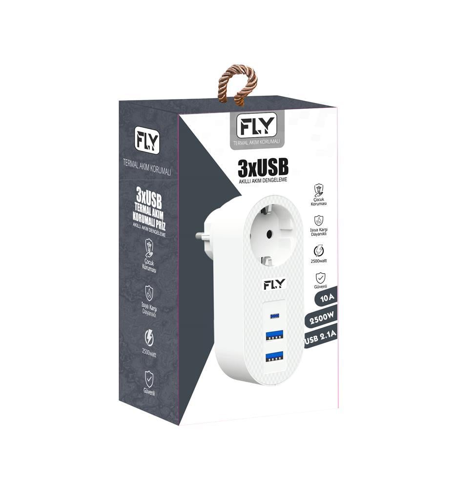 FLYFLY-3400-01 Akım Korumalı.1 li Priz 2-Usba 1-C Soket 2.1A 10A 2500W8681438192974