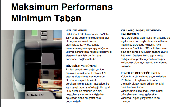 Giesecke+DevrientGiesecke+Devrient ProNote 1.5F Fitness 4.Nesil Banknot Sayma Makinesi, 40 Ülke Para BirimiProNote 1.5F