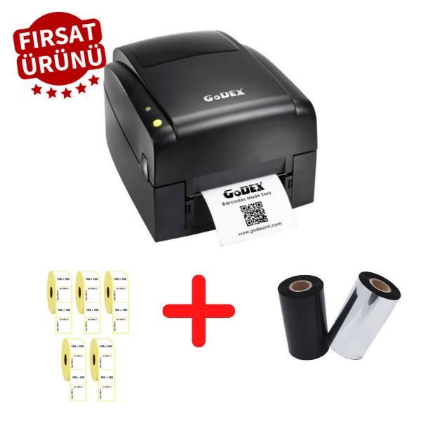 GODEXGodex EZ120 Termal Transfer Etiket Yazıcı + 5 Adet 100x100 Termal Etiketi+1 Adet Wax RibonEZ120PAKET