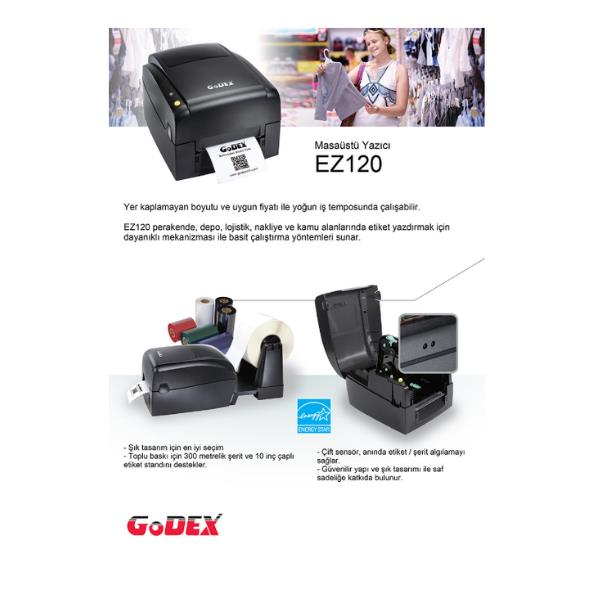 GODEXGodex EZ120 Termal Transfer Masaüstü Barkod Yazıcı 203 dpi 4 IPS USBEZ120 