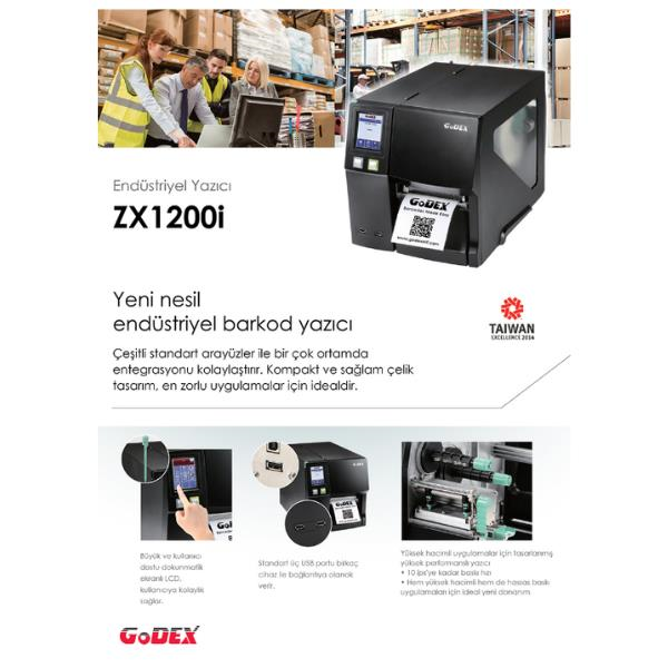 GODEXGodex ZX1200i 203 DPI / 10 IPS Endüstriyel Barkod YazıcıZX1200i