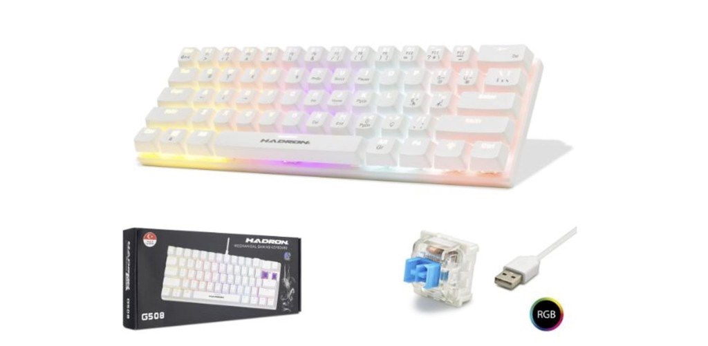 NODARHadron G508B Kablolu Oyuncu Mini Klavye Mekanik Blue Switch Rgb Q Beyaz8680469042623