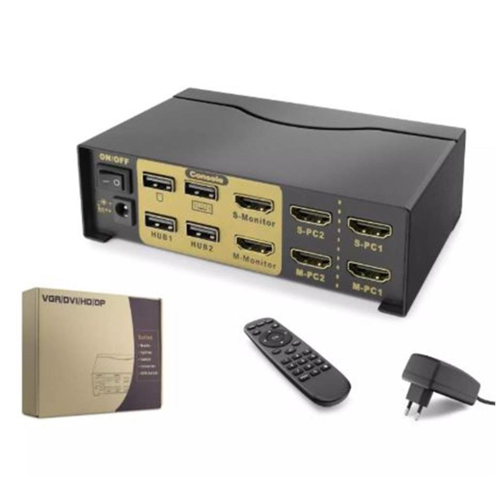 HADRONHadron Hdx1376 2+2 Usb Port  Hdmi Kvm Switch Dual Monitör 2+2 Hdmi  Kablolu Siyah8680469040803