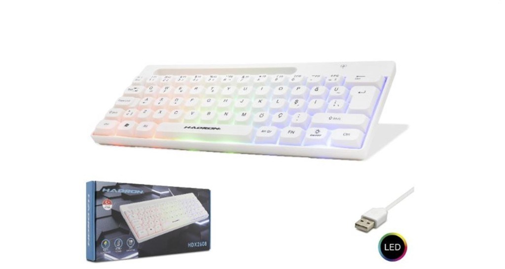 NODARHadron Hdx2608 Kablolu Oyuncu Mini Klavye Led Q Beyaz8680469042609