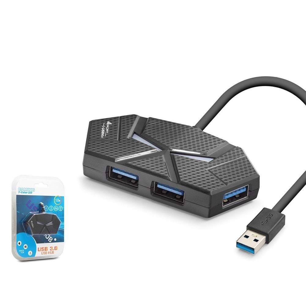 HADRONHadron HDX7050 Gaming 3.0 USB Hub 5Gbps 4x USB-A 3.0 7 Renk LED 4 Port Çoklayıcı 120cm Siyah8680469046867