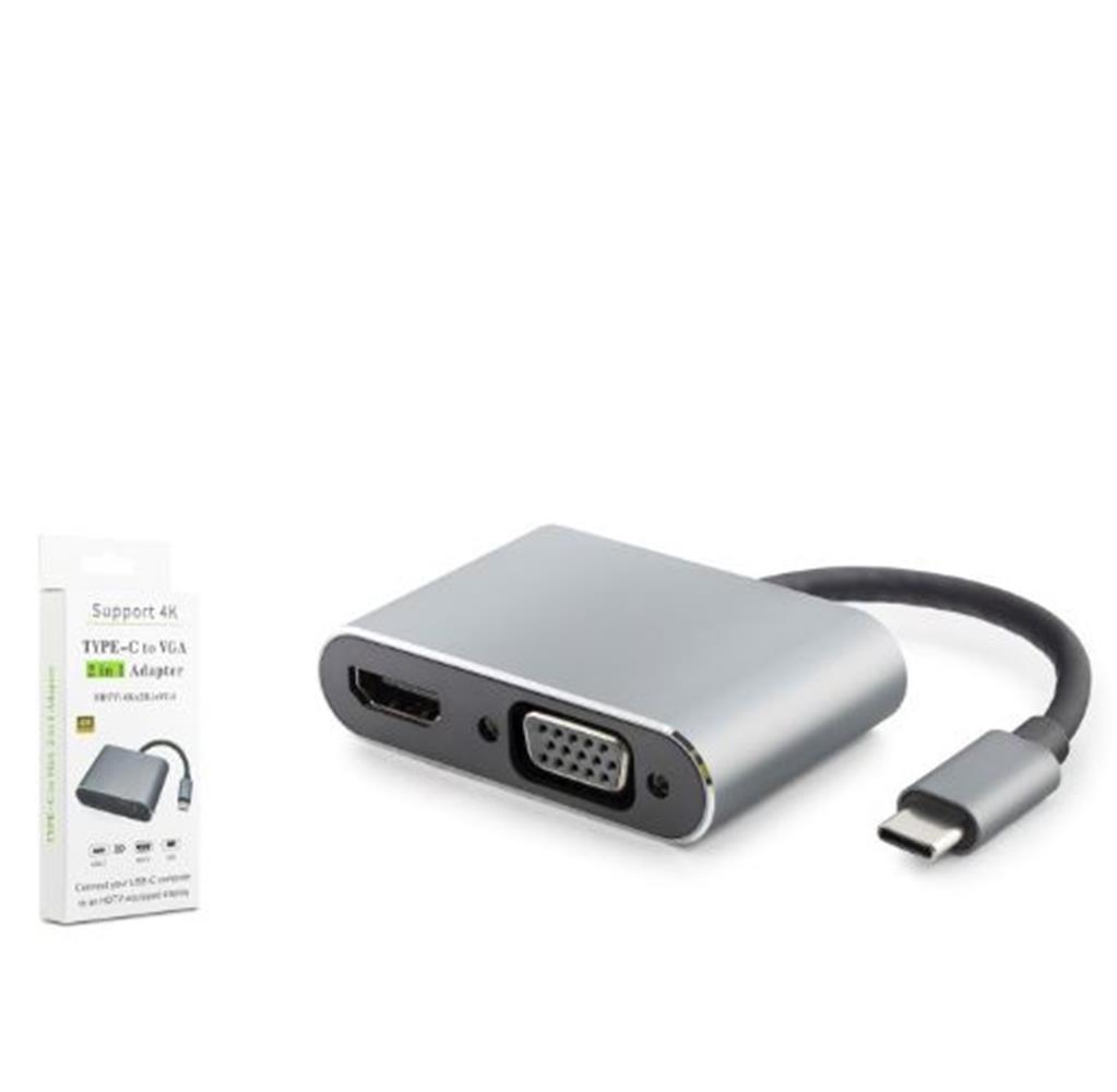 HADRONHADRON HDX7838 TYPE-C TO HDTV HDMI 4K 30HZ + VGA 2IN1 GRİ8680469040544