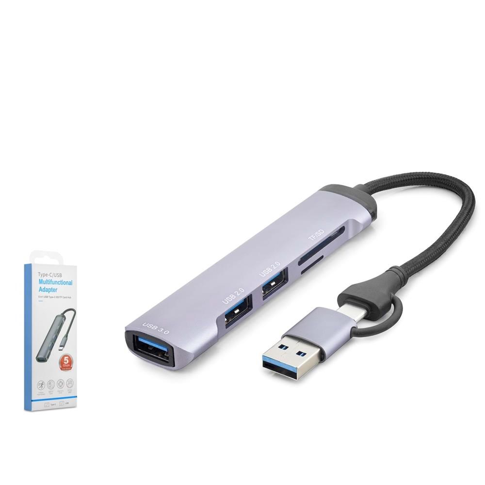 HADRONHADRON HDX7900 USB Type-C 3.0 Combo Hub Kart Okuyucu 5 Port Gri8680469052387