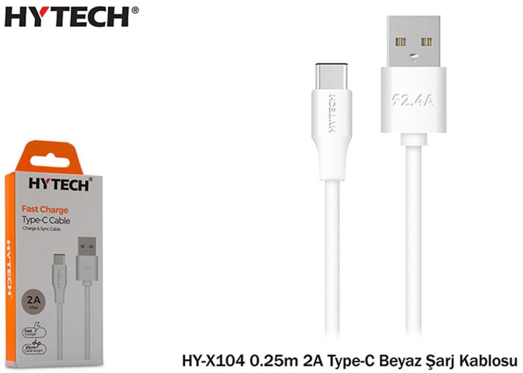 HYTECHHytech HY-X104 0.25m 2A Type-C Beyaz Şarj Kablosu8680096065842