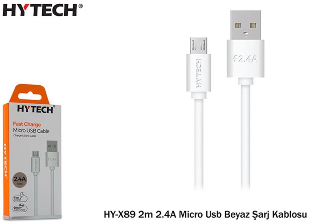 HYTECHHytech HY-X89 2m 2.4A Micro Usb Beyaz Şarj Kablosu8680096065620
