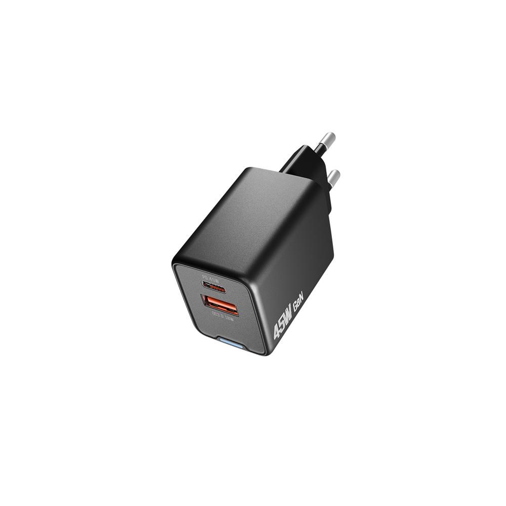 HYTECHHytech HY-XEG45 Type USB-C 45W PD + 18W USB QC 3.0 GAN Siyah Hızlı Ev Şarj Adaptörü8680096133398