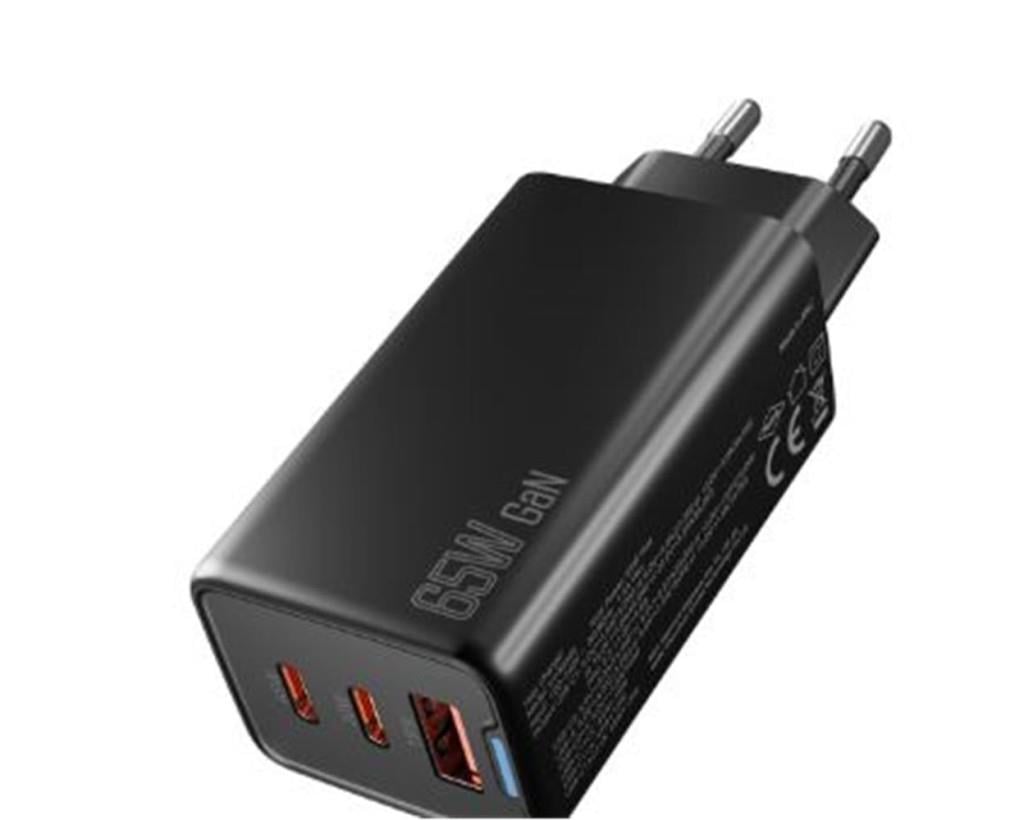 HYTECHHytech HY-XEG65 2-USB-C + USB-A GAN PD 65W - QC 18W Type PD-PPS Siyah EV-NOTEBOOK Şarj Adaptör8680096133404