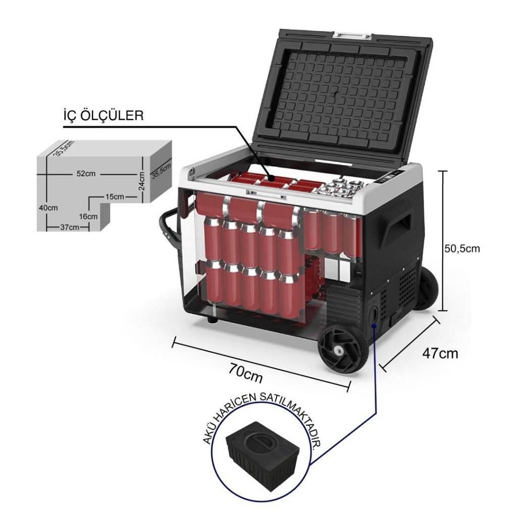 ICECOICECO K65S 12/24Volt 65Lt Akülü/Kablolu/ Kompresörlü Tekerlekli Outdoor Oto Buzdolabı/Dondurucu (Akü Dahil Değildir)K65S