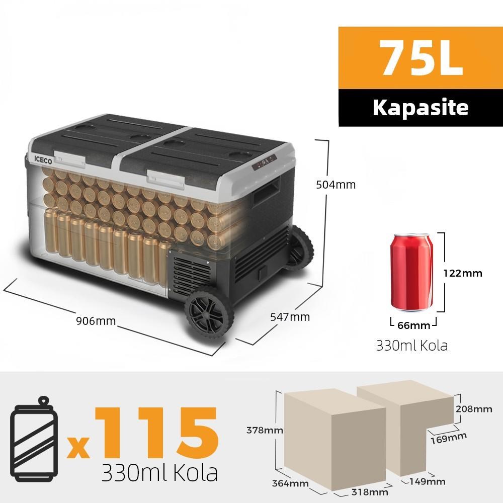 ICECOICECO MCD75D 12/24V 75 Litre Kompresörlü Çift Bölmeli Tekerlekli Outdoor Oto Buzdolabı/DondurucuMCD75D