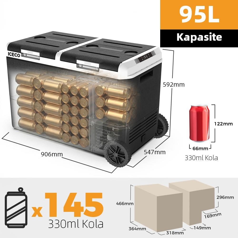 ICECOICECO MCD95D 12/24V 95 Litre Kompresörlü Çift Bölmeli Tekerlekli Outdoor Oto Buzdolabı/DondurucuMCD95D