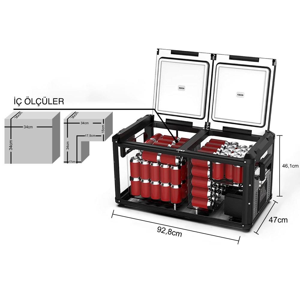 ICECOICECO VL75PROD 12/24Volt 220Volt 75 Litre Çift Bölmeli Outdoor Kompresörlü Oto Buzdolabı/DondurucuVL75PROD