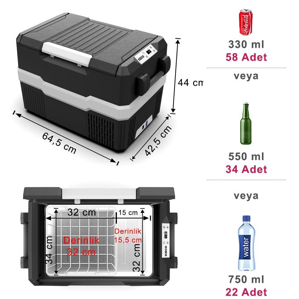 ICECOICECO YCD45S 12/24Volt 43 Litre Outdoor Kompresörlü Oto BuzdolabıYCD45S