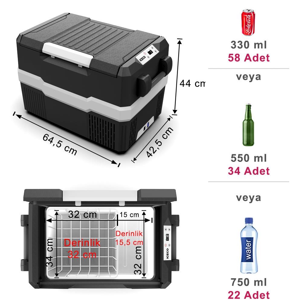 ICECOICECO YCD45S 12/24Volt 43 Litre Outdoor Kompresörlü Oto BuzdolabıYCD45S