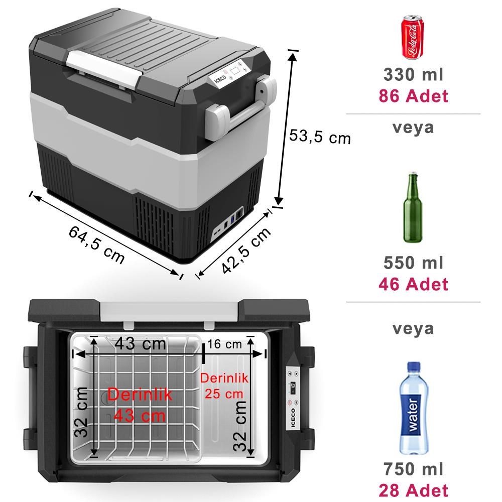 ICECOICECO YCD60S 12/24Volt 56 Litre Outdoor Kompresörlü Oto BuzdolabıYCD60S