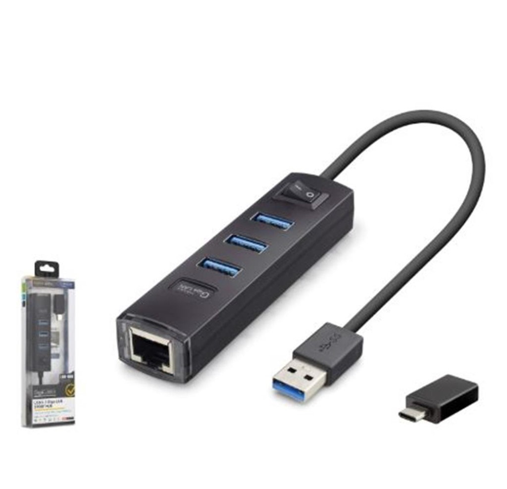 HADRONiETOP RJ4503 USB Type-C 3.2 Gen1 Combo Anahtarlı Hub Gigabit LAN 4 Port 5 Gbps Siyah8680469050802