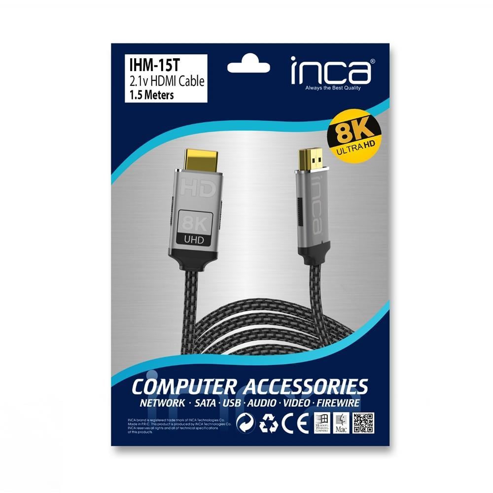 INCAInca IHM-15T 1.5mt 2.0  Altın Uç Örgülü Kablo Hdmı To Hdmı Kablo 8K 2.1V ( 7680 × 4320 8K)8681949013553