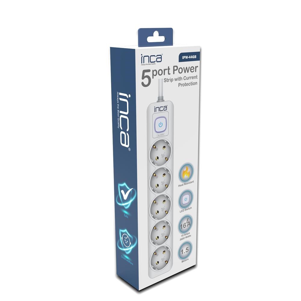 INCAINCA IPW-44GB 5li Akım Korumalı Led Tuşlu Priz 1,5M Beyaz8681949014161