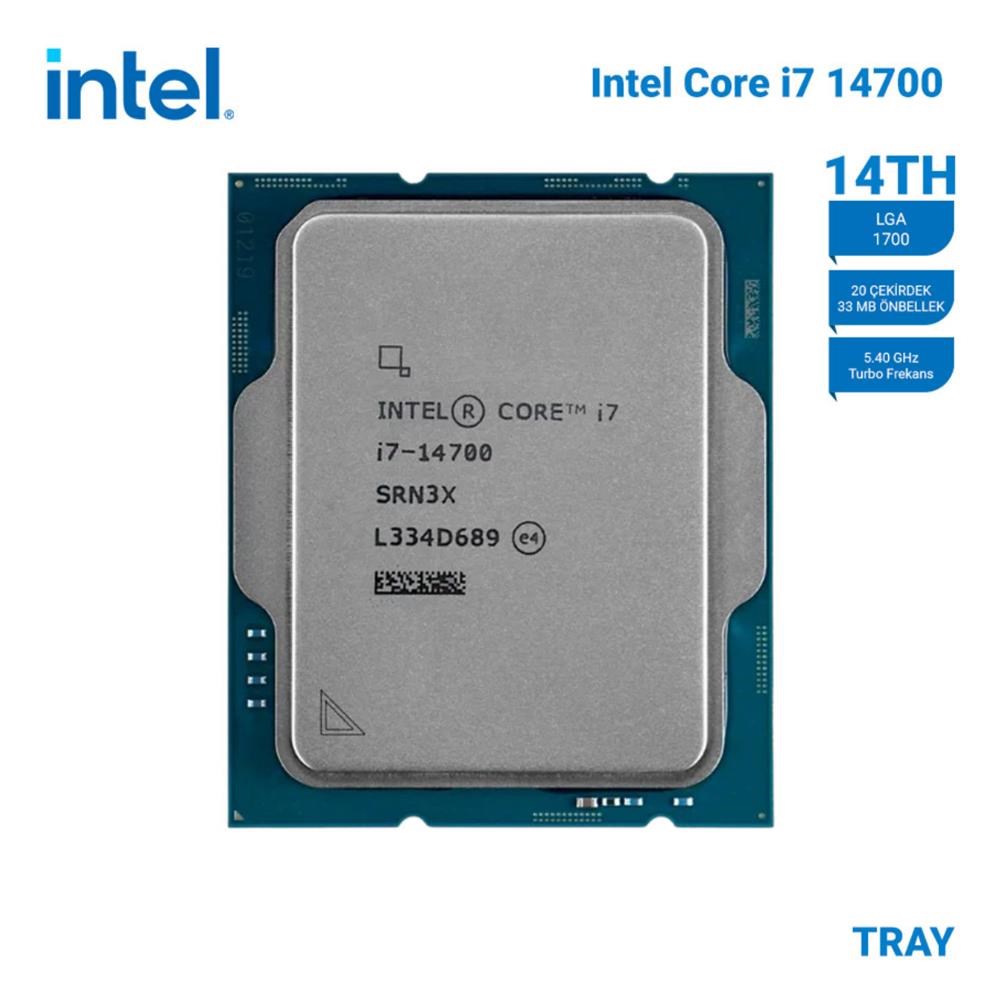 INTELIntel Core i7 14700 TRAY 2.1GHz 20 Çekirdek 33MB Akıllı Önbellek Soket 1700 Kutusuz İşlemci2024000264931