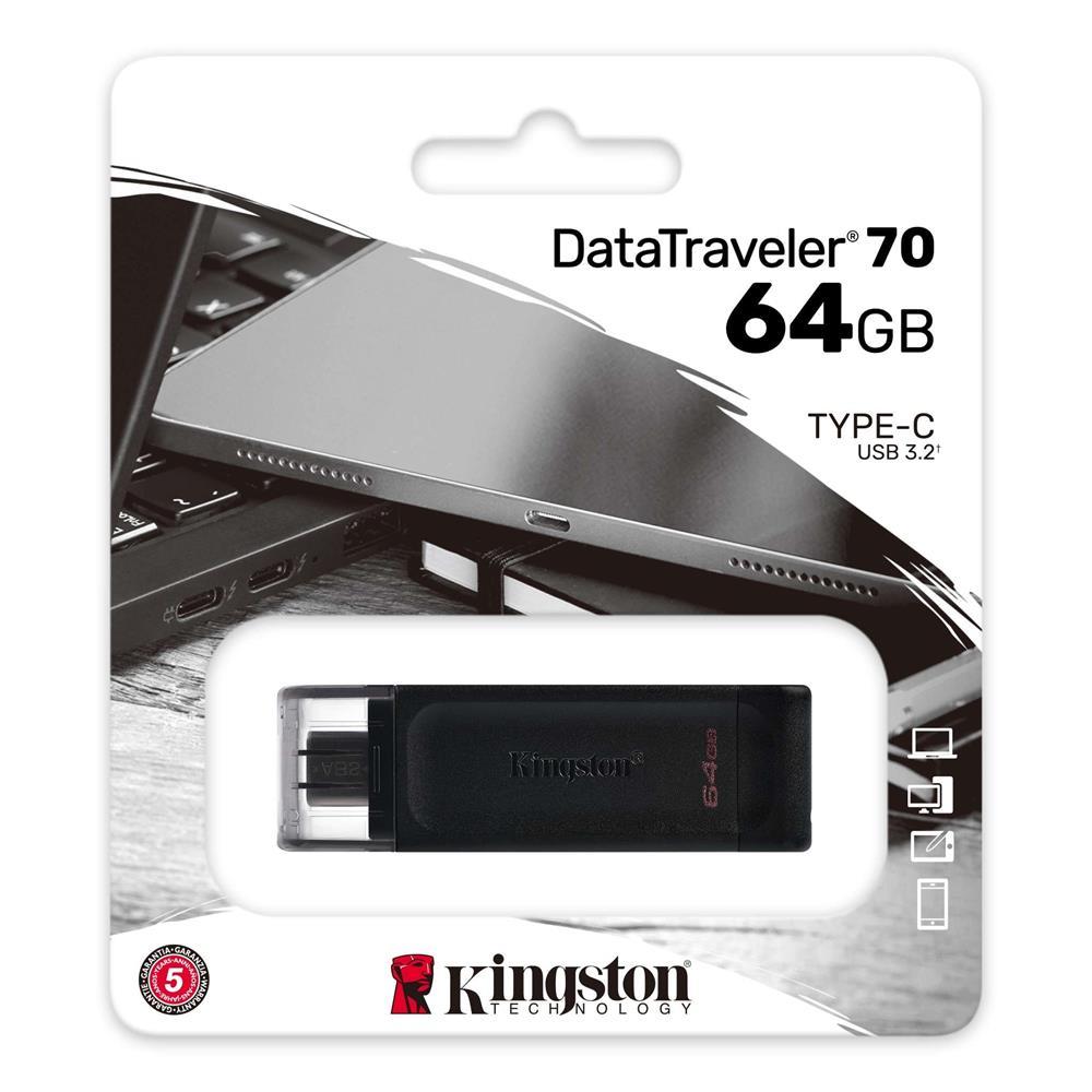 KINGSTONKingston DT70 64GB USB-C 3.2 Gen 1 Type-C Flash Bellek740617305302