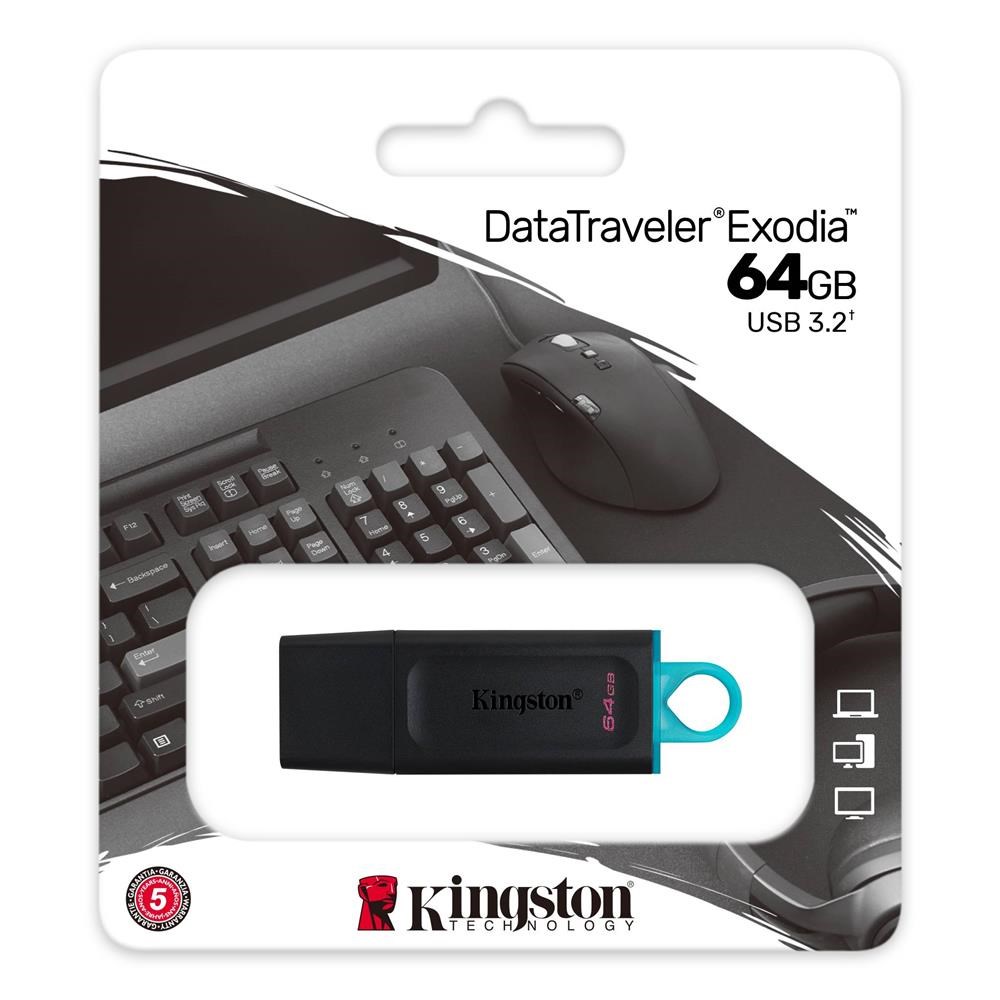 KINGSTONKingston DTX-64GB 64GB USB3.2 Gen 1 DataTraveler Exodia (Black + Teal) Flash Bellek740617309829