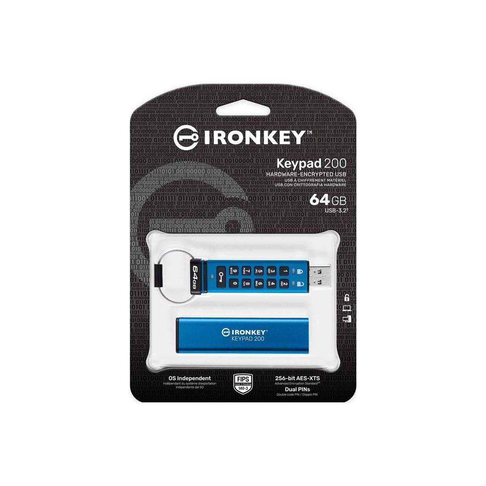 KINGSTONKingston IKKP200-64GB 64GB IronKey Keypad 200, FIPS 140-3 Lvl 3 (Pending) Flash Bellek740617330076