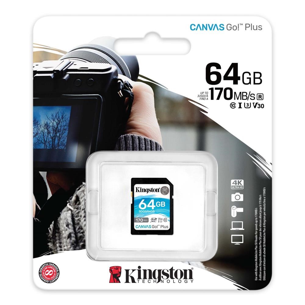 KINGSTONKingston SDG3-64GB 64GB SDXC Canvas Go Plus 170R C10 UHS-I U3 V30 Hafıza Kartı740617301397