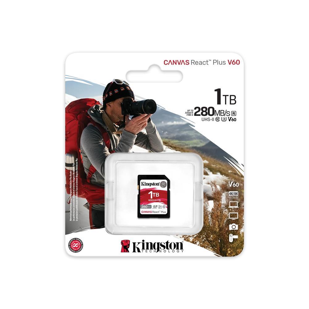 KINGSTONKingston SDR2V6-1TB Canvas React Plus SDXC UHS-II 280R-150W U3 V60 for Full HD-4K SD Hafıza Kartı740617340556