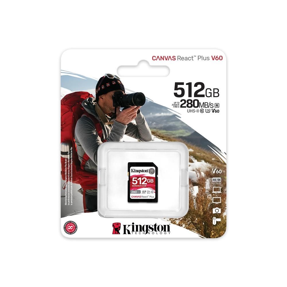 KINGSTONKingston SDR2V6-512GB Canvas React Plus SDXC UHS-II 280R-150W U3 V60 for Full HD-4K SD Hafıza Kartı740617340570